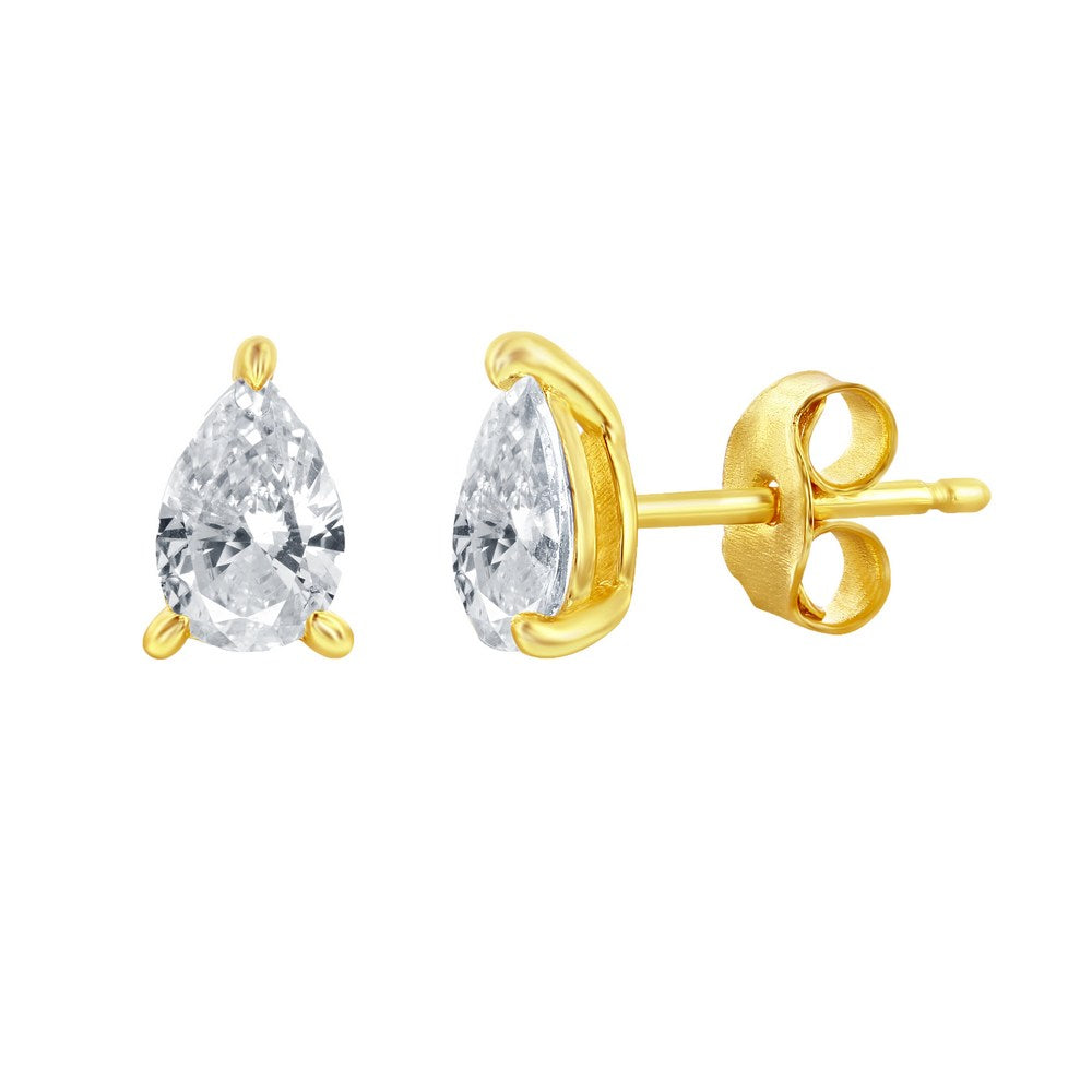 Sterling Silver Gold Plated Solitaire Pear-Shaped Cubic Zirconia Marquise 5x6mm Necklace &  4x5mm Earrings Set 16+2"