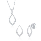 Sterling Silver Polished and Cubic Zirconia Marquise ~15x10mm Necklace and ~12x8mm Earrings Set 16+2"