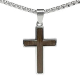 "Jeffery" Stainless Steel Walnut Cross Small 1.25" on 24" Chain