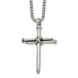 Men's Stainless Steel Polished Antiqued & Polished Cross of Nails Pendant 22"