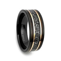 Black Tungsten Meteorite and Whiskey Barrel Wedding Band