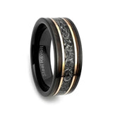 Black Tungsten Meteorite and Whiskey Barrel Wedding Band