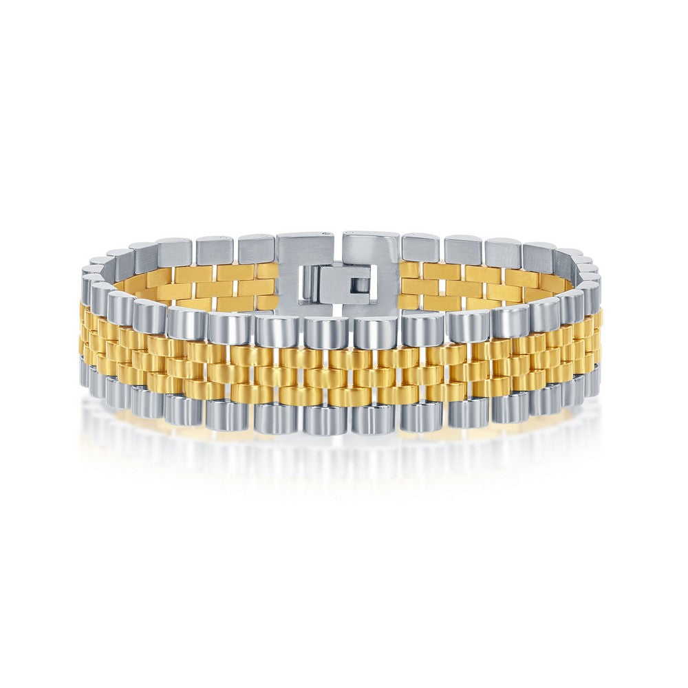 Men’s Stainless Steel Two-Tone Gold Plated Bracelet 8.5"