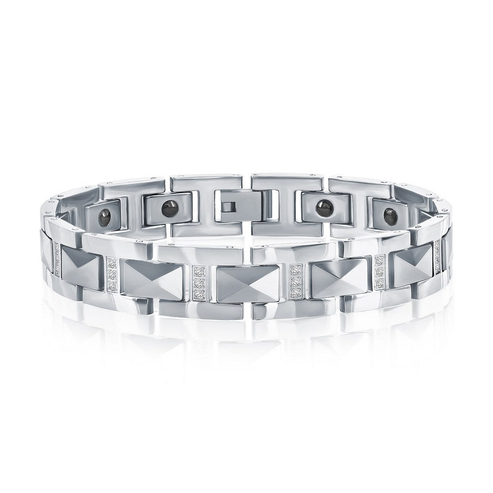 Men's Magnetic Tungsten Cubic Zirconia Bracelet 8.5"