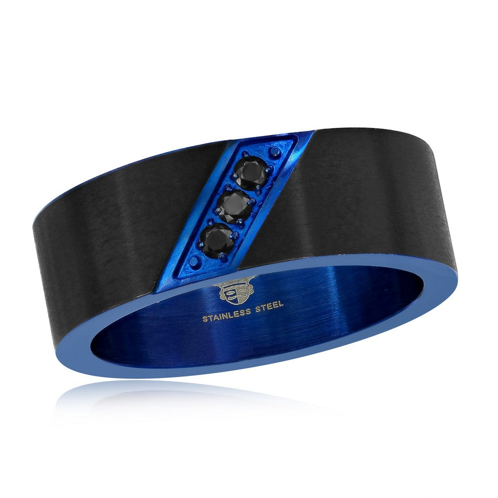 Stainless Steel Black and Blue Cubic Zirconia Ring Size 12