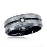 Men's Stainless Steel Black and Silver Cubic Zirconia Wedding Band Ring Size 10