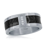 Men's Stainless Steel Black Carbon Fiber Cubic Zirconia Ring Size 11
