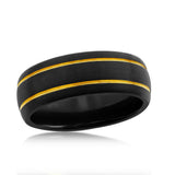 Men's Black and Gold Double Stripe Tungsten Ring Size 10