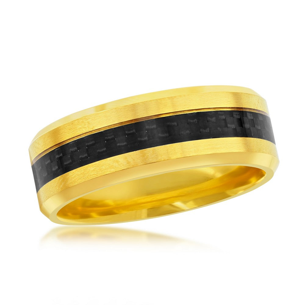 Men’s Stainless Steel Gold Colored Ring with Black Carbon Fiber Inlay Size 11