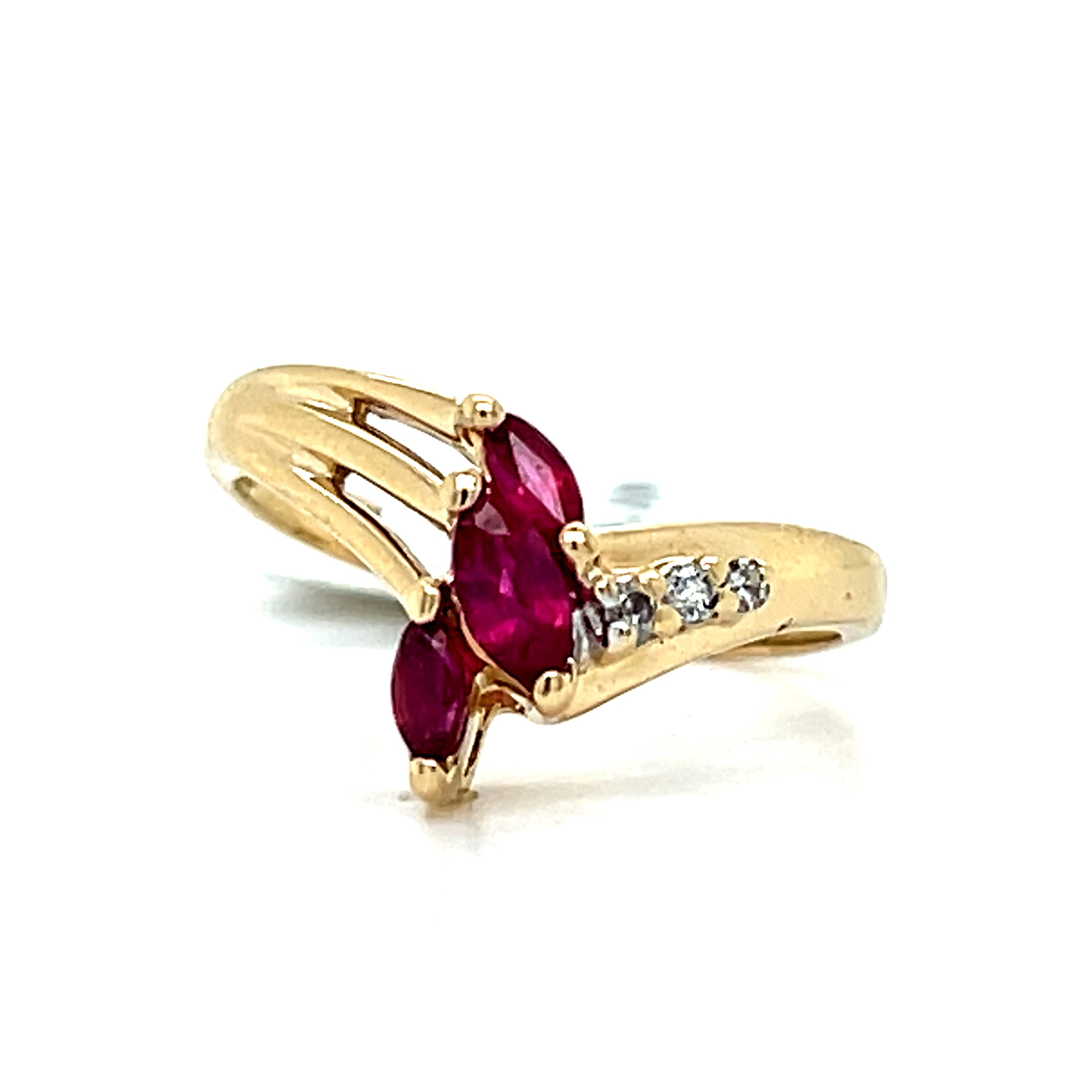 "Sage" 14K Yellow Gold Ruby and Diamond Chevron Fashion Ring Estate