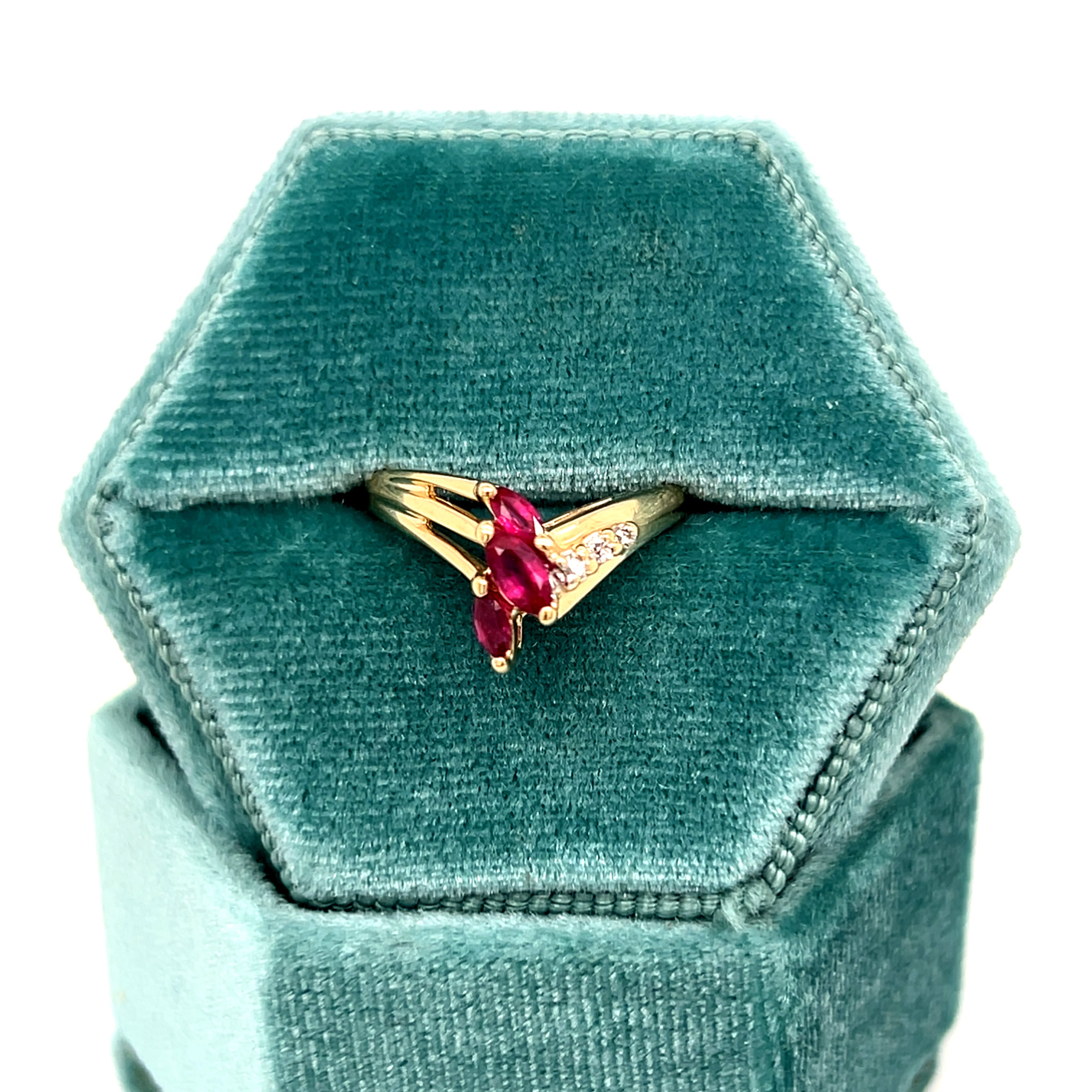 "Sage" 14K Yellow Gold Ruby and Diamond Chevron Fashion Ring Estate