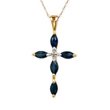 "Sapphira" 14K Yellow Gold 5 Sapphire Cross Pendant Estate