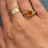 "Sassy" 14K Yellow Gold Oval Mexican Fire Opal Ring with Partial Sandblasted Band Estate