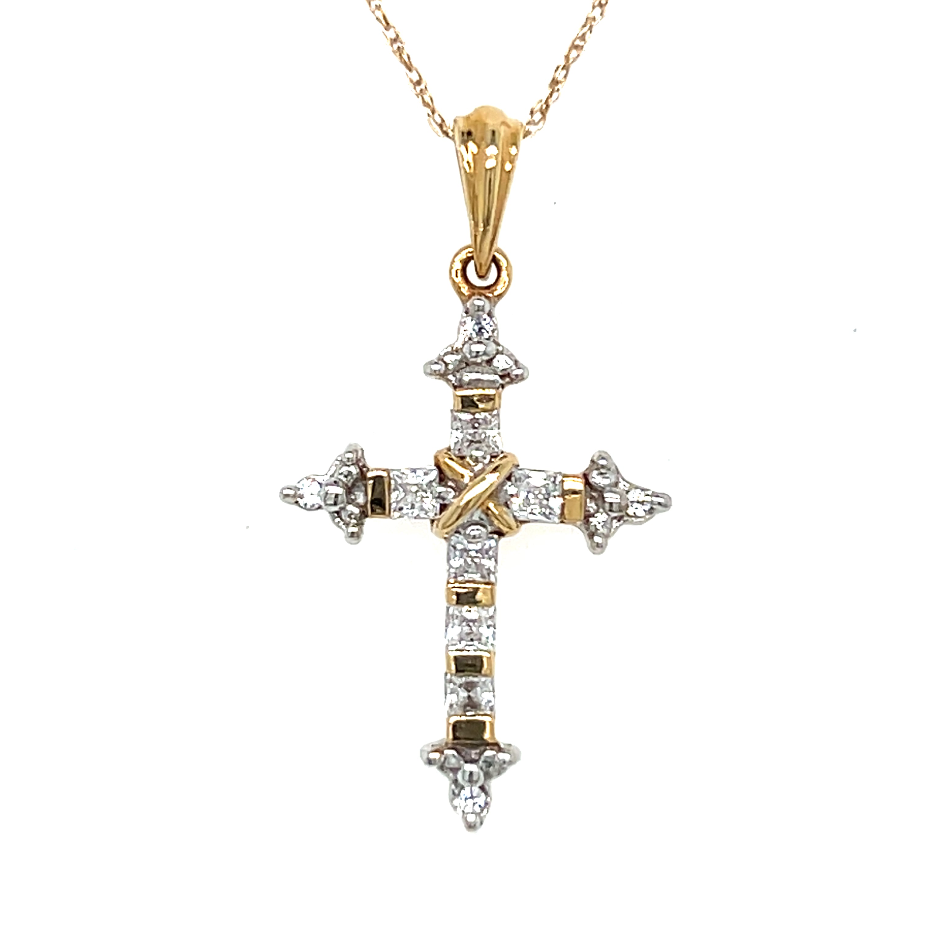 "Sheba" 10K White and Yellow Gold Diamond Cross Pendant Estate