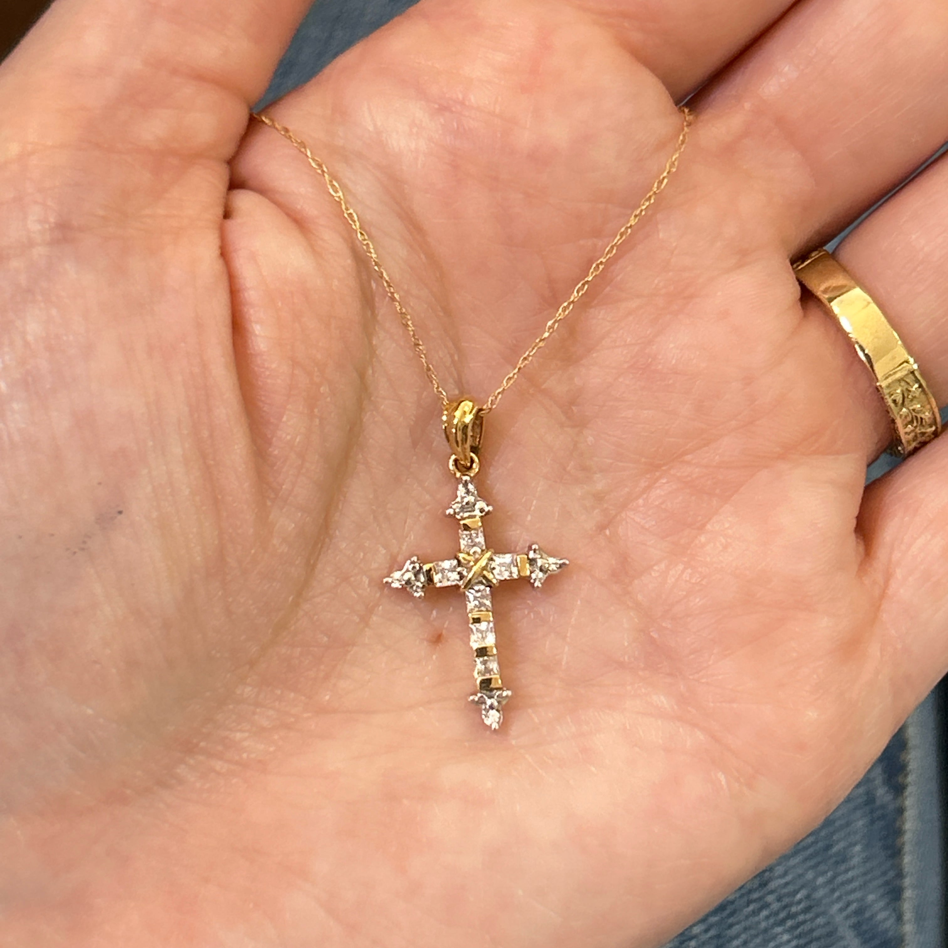 "Sheba" 10K White and Yellow Gold Diamond Cross Pendant Estate
