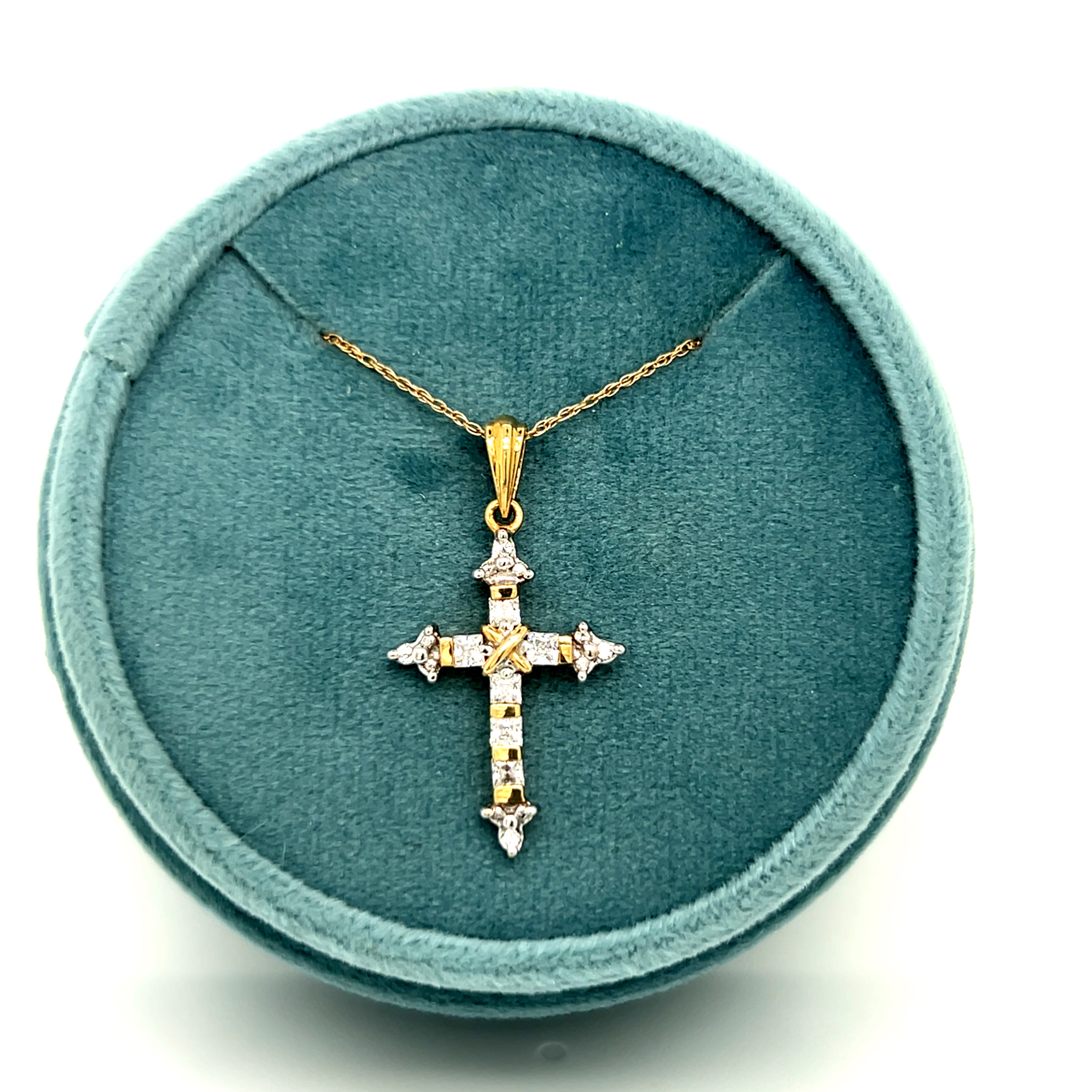 "Sheba" 10K White and Yellow Gold Diamond Cross Pendant Estate