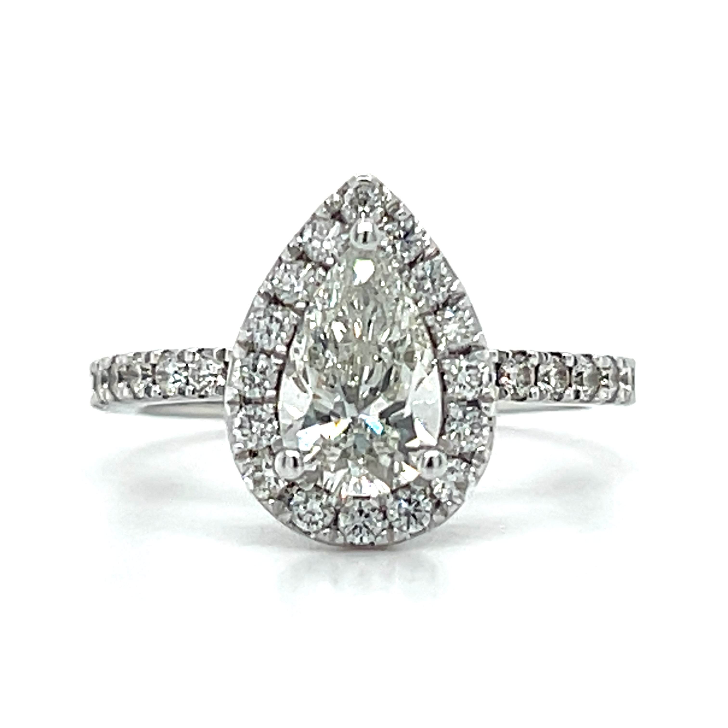 "Sierra" 18K White Gold 1.50 Carat Total Weight (1.00CT Pear-Shaped Center) Diamond Engagement Ring Estate