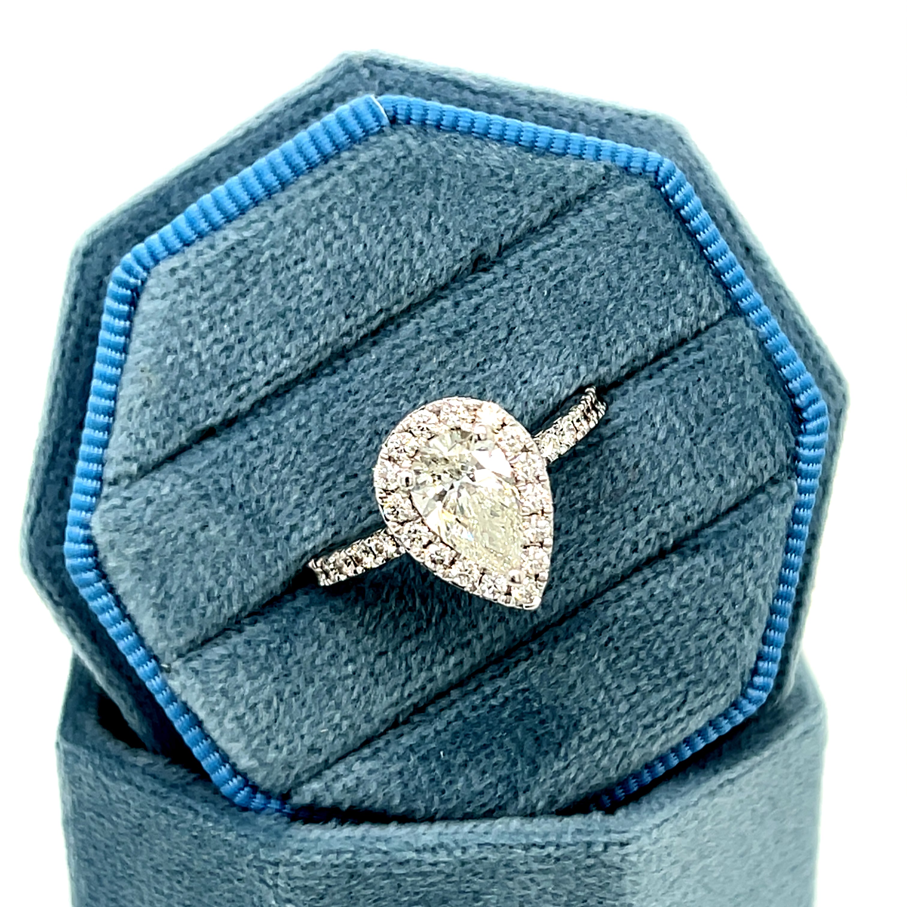 "Sierra" 18K White Gold 1.50 Carat Total Weight (1.00CT Pear-Shaped Center) Diamond Engagement Ring Estate