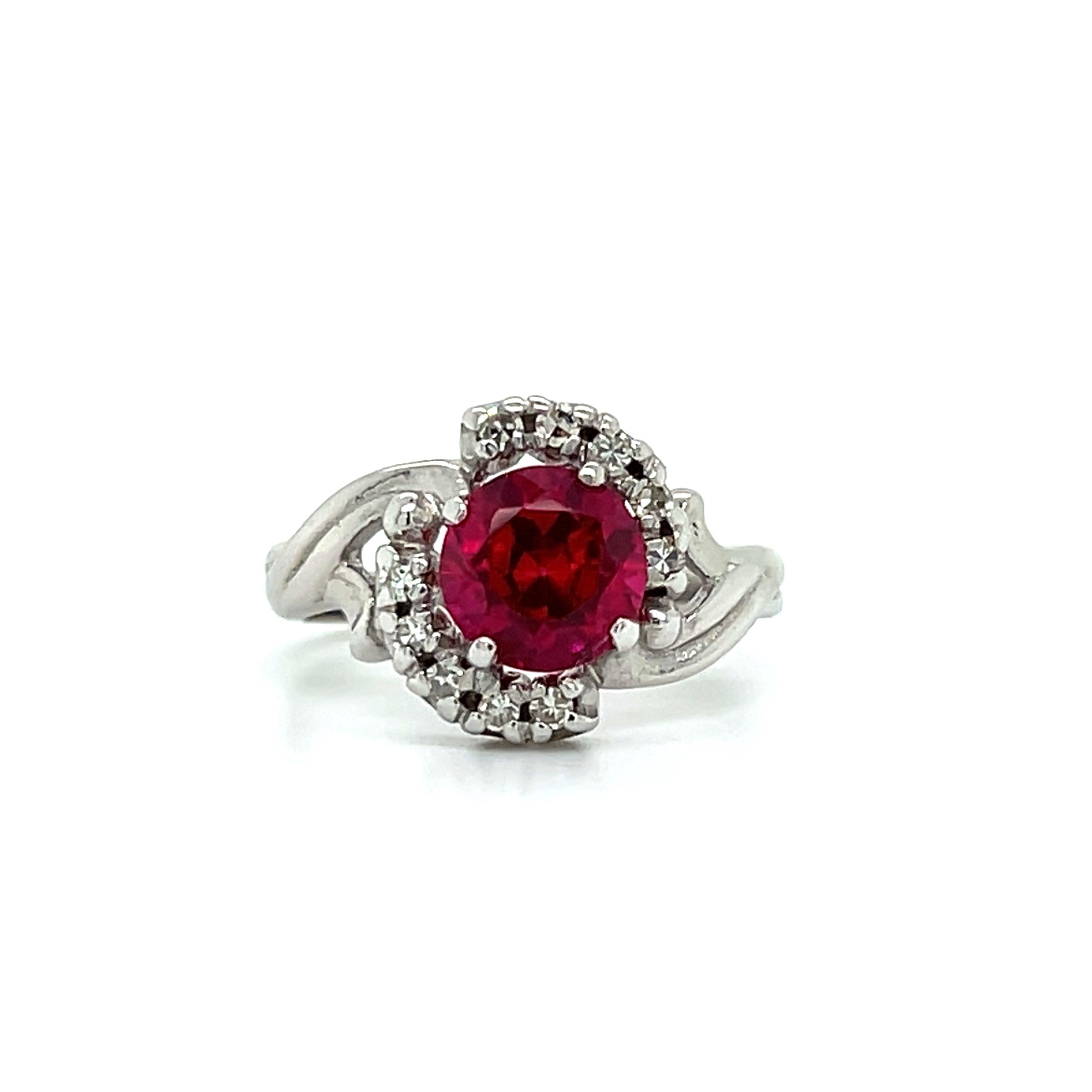 14K White Gold 7mm Created Spinel & 0.15CT Diamond Ring (Estate)