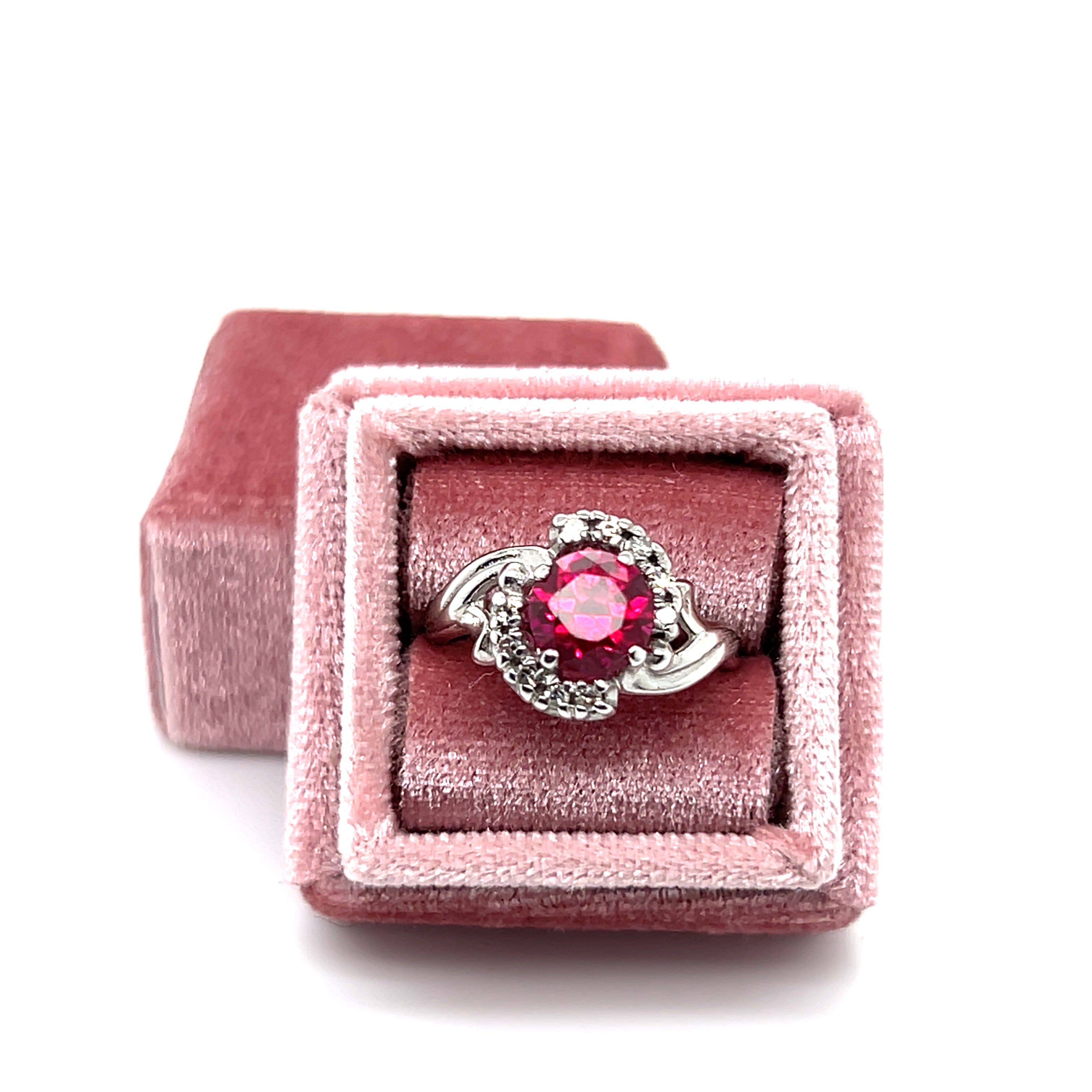 14K White Gold 7mm Created Spinel & 0.15CT Diamond Ring (Estate)