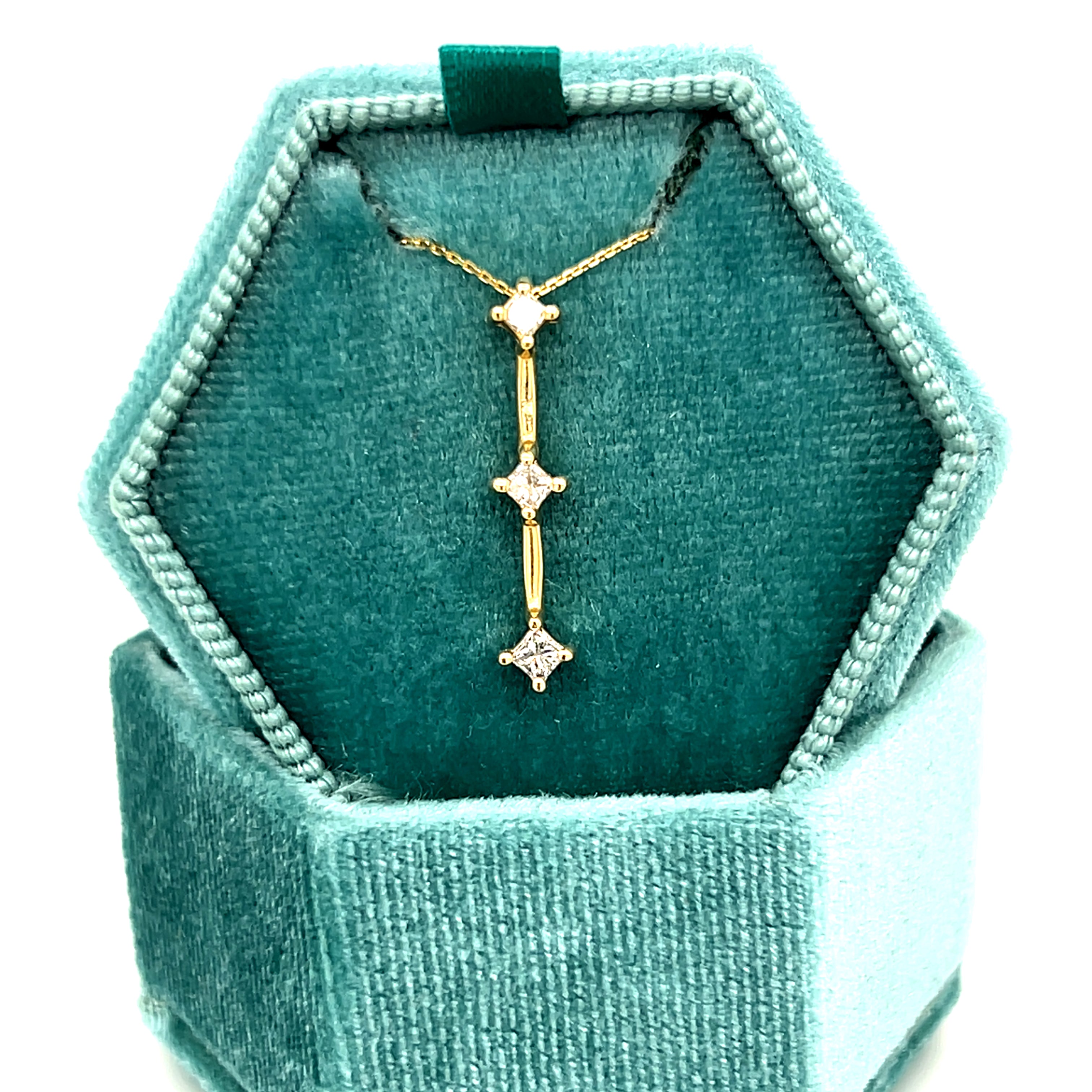 "Sybil" 14K Yellow Gold 0.20 Carat Total Weight Princess Cut 3-Stone Diamond Pendant Estate