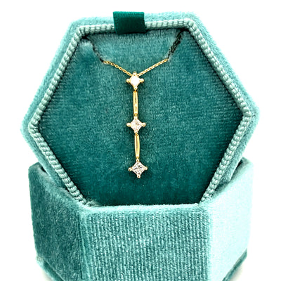 "Sybil" 14K Yellow Gold 0.20 Carat Total Weight Princess Cut 3-Stone Diamond Pendant Estate
