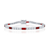 Sterling Silver Emerald-Cut Ruby Cubic Zirconia and Round Clear Cubic Zirconia Tennis Bracelet  7.5"
