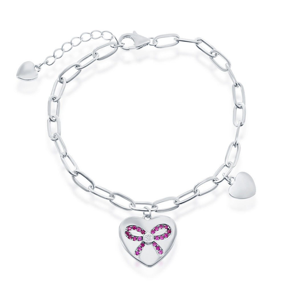 Sterling Silver Flat Heart Charm Paperclip Bracelet