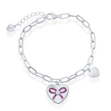 Sterling Silver Flat Heart Charm Paperclip Bracelet