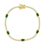 Sterling Silver Gold Plated Rectangle Emerald Bezel-Set and Round Cubic Zirconia Bracelet 7"