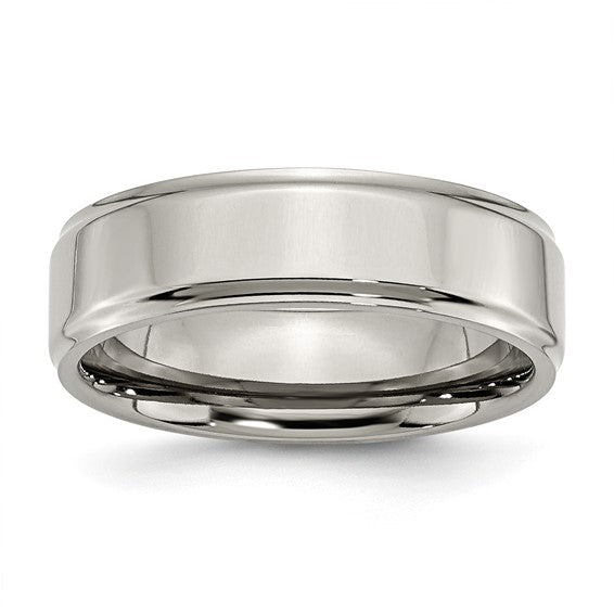 Men's Titanium Polished 7mm Ridged Edge Band Size 9