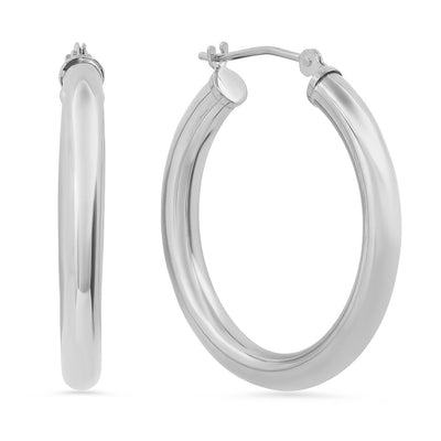 10K White Gold 3mm x 25mm Tubular Hoop Earrings