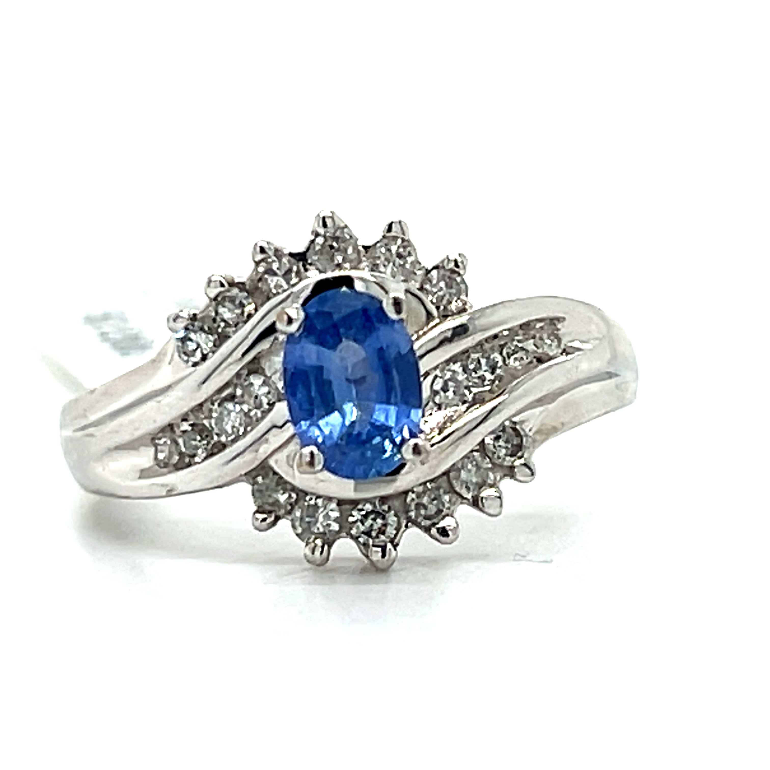 "Tootsi" 10K White Gold 6x4 Oval Sapphire & Diamond Ring