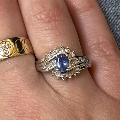 "Tootsi" 10K White Gold 6x4 Oval Sapphire & Diamond Ring