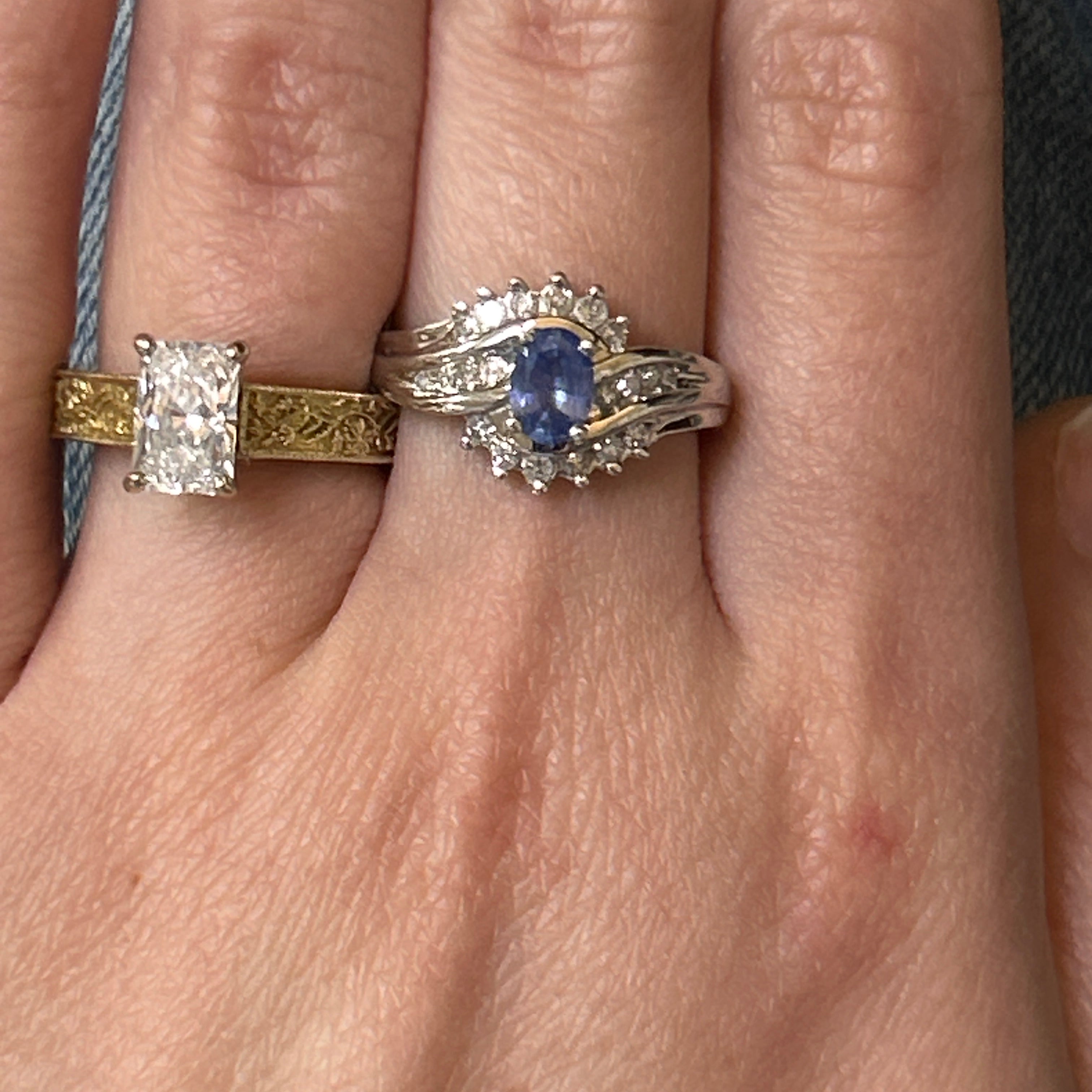 "Tootsi" 10K White Gold 6x4 Oval Sapphire & Diamond Ring