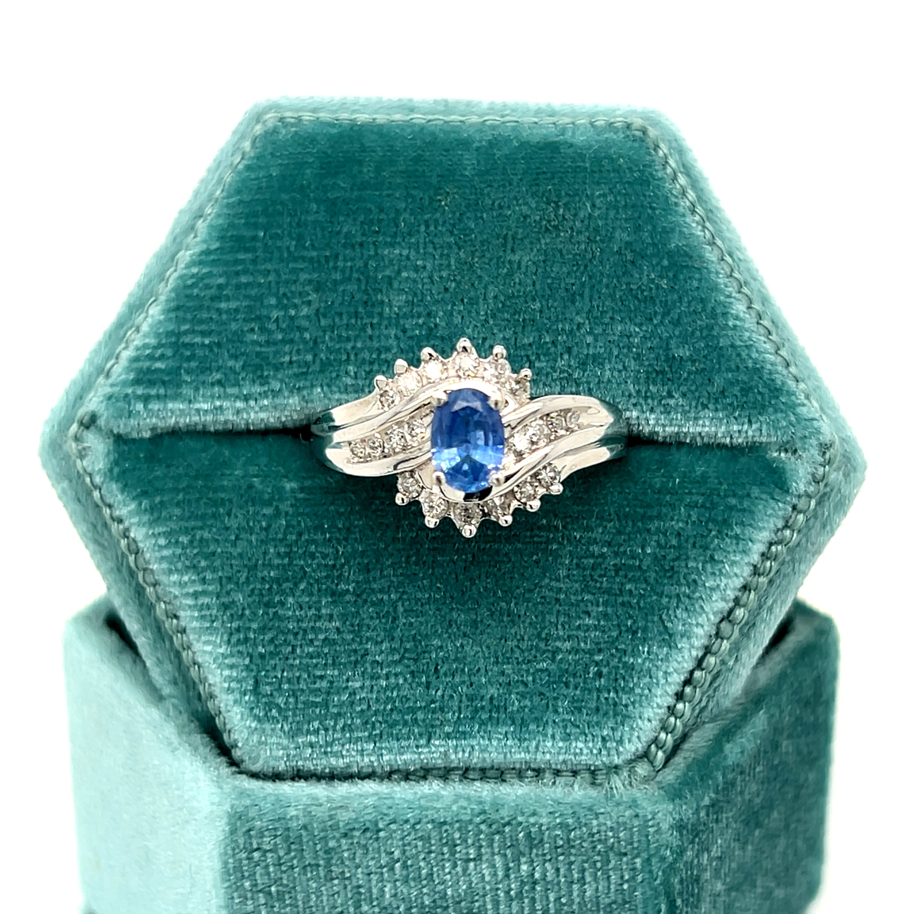 "Tootsi" 10K White Gold 6x4 Oval Sapphire & Diamond Ring