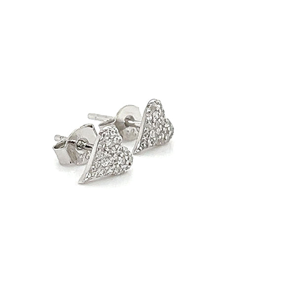 Sterling Silver Pavé Cubic Zirconia Heart Earrings