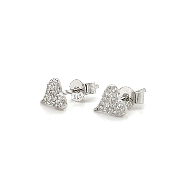 Sterling Silver Pavé Cubic Zirconia Heart Earrings