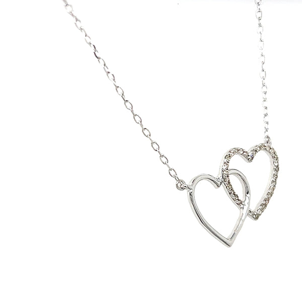 Sterling Silver Double Interlocking Heart Pendant with 1/10 CTW Diamonds