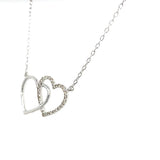 Sterling Silver Double Interlocking Heart Pendant with 1/10 CTW Diamonds