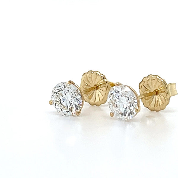 14K Yellow Gold 2.05CT Lab Grown Diamond Brilliant Round  E-F Color, VS1-2 Clarity Stud Earrings IGI Certified #LG596339517 &amp; #LG576314559
