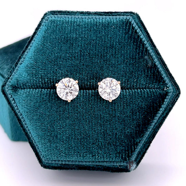 14K Yellow Gold 2.05CT Lab Grown Diamond Brilliant Round  E-F Color, VS1-2 Clarity Stud Earrings IGI Certified #LG596339517 &amp; #LG576314559