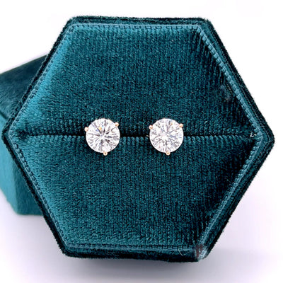 14K Yellow Gold 2.05CT Lab Grown Diamond Brilliant Round  E-F Color, VS1-2 Clarity Stud Earrings IGI Certified #LG596339517 &amp; #LG576314559