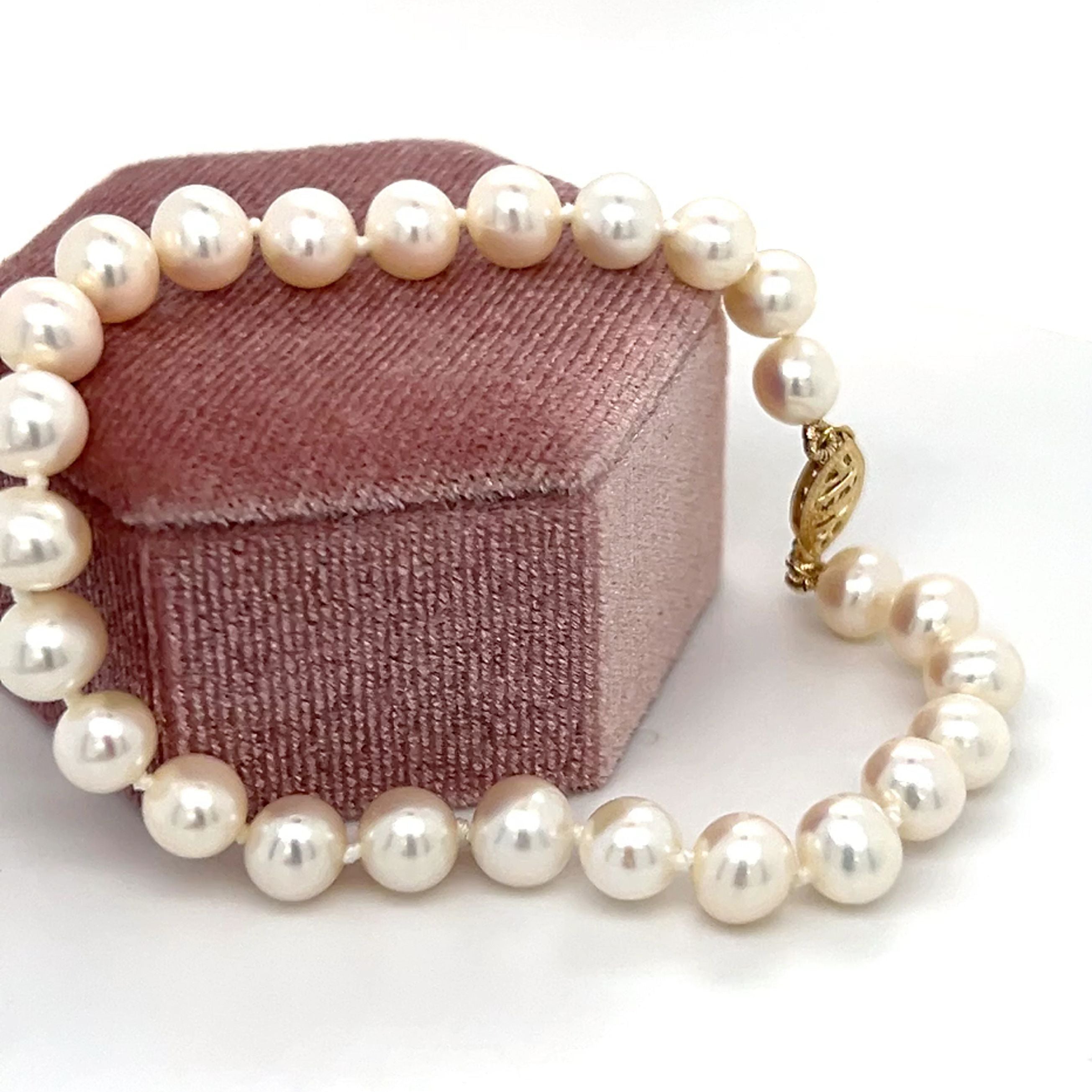14K Yellow Gold 6mm Freshwater Pearl Bracelet 8"
