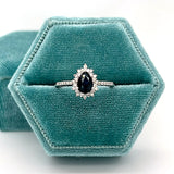 10K White Gold Pear-Shaped Sapphire and 0.20 Carat Total Weight Diamond Ring
