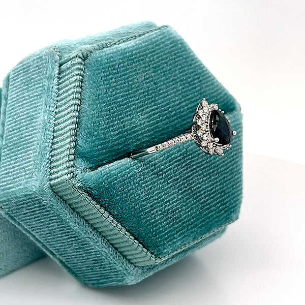 10K White Gold Pear-Shaped Sapphire and 0.20 Carat Total Weight Diamond Ring