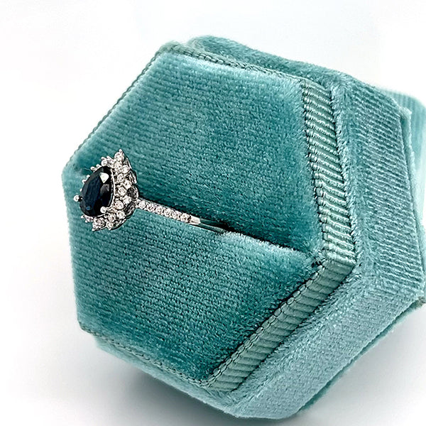 10K White Gold Pear-Shaped Sapphire and 0.20 Carat Total Weight Diamond Ring