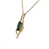 14K Yellow Gold 4x8mm .78CT Green Tourmaline and .056CT (14) Diamond Pendant Necklace