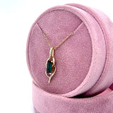 14K Yellow Gold 4x8mm .78CT Green Tourmaline and .056CT (14) Diamond Pendant Necklace