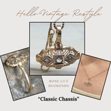 Classic Chassis" 14K Yellow Gold 3-Stone Rose Cut Diamond Pendant Necklace on 14K Yellow Gold 0.80mm Box Chain 16" Estate Vintage Collection 25LOOCTY
